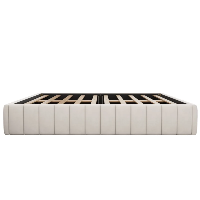 Letto imbottito beige 140x200 cm con rete a doghe e 4 cassetti