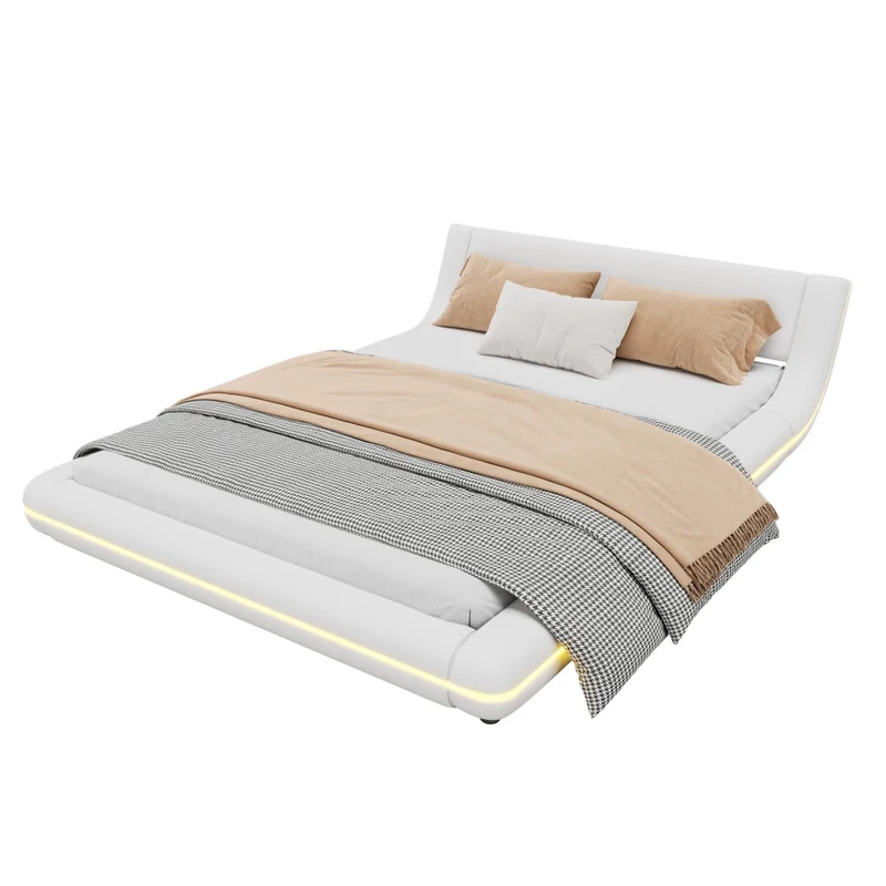 Letto basso 140x200 cm in PU bianco con luci LED colorate