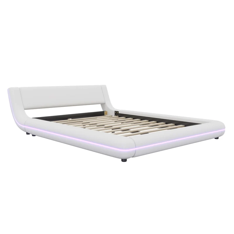 Letto basso 140x200 cm in PU bianco con luci LED colorate