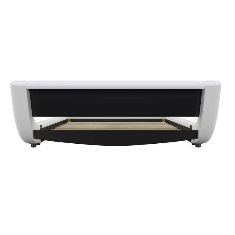 Letto basso 140x200 cm in PU bianco con luci LED colorate