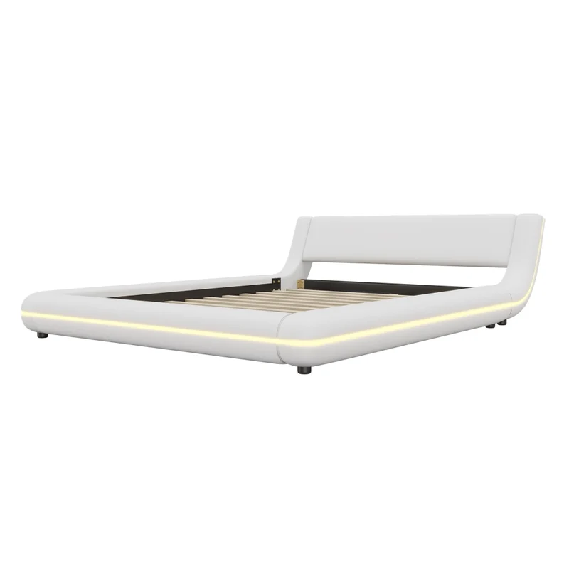 Letto basso 140x200 cm in PU bianco con luci LED colorate