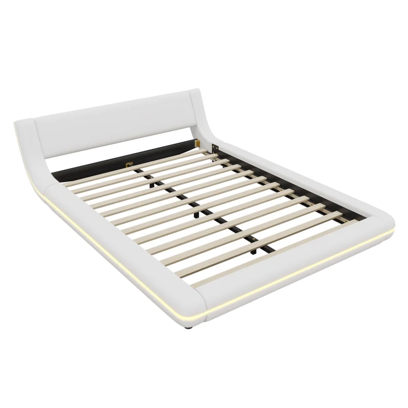 Letto basso 140x200 cm in PU bianco con luci LED colorate
