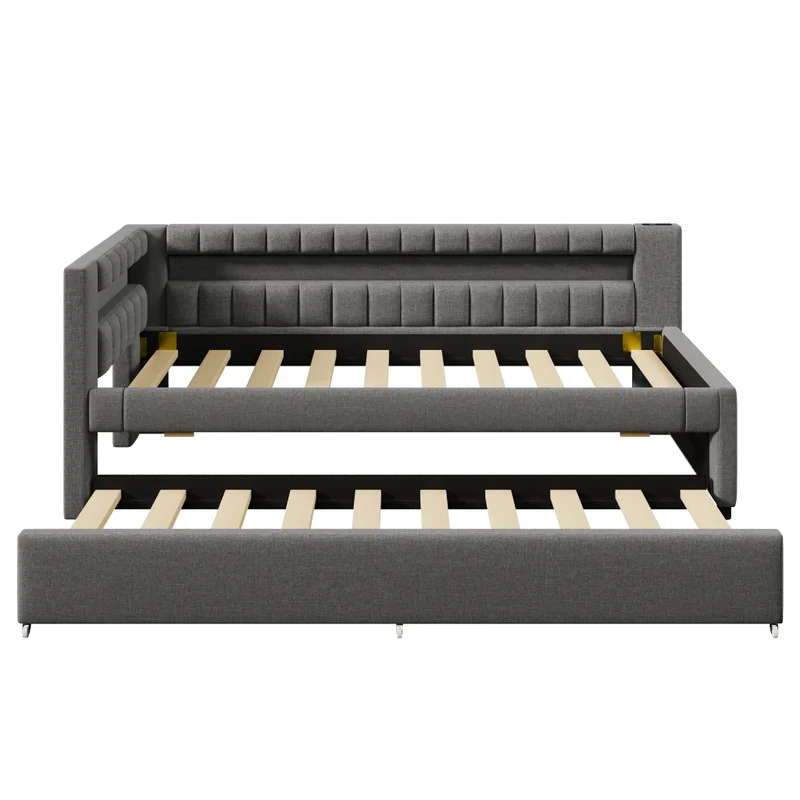 Letto singolo 90x200 cm con letto estraibile 90x190 cm; luce LED e rivestimento grigio