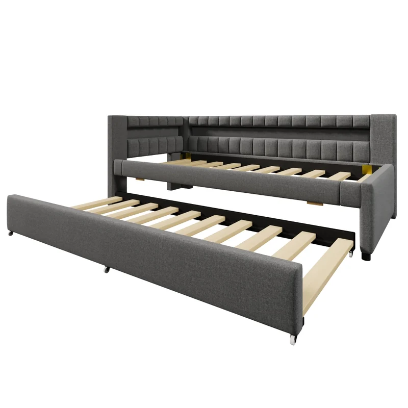 Letto singolo 90x200 cm con letto estraibile 90x190 cm; luce LED e rivestimento grigio