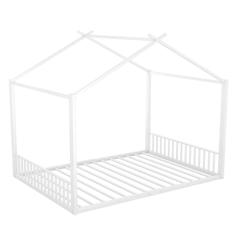 Letto per bambini 140x200 cm a forma di casetta in metallo bianco per cameretta