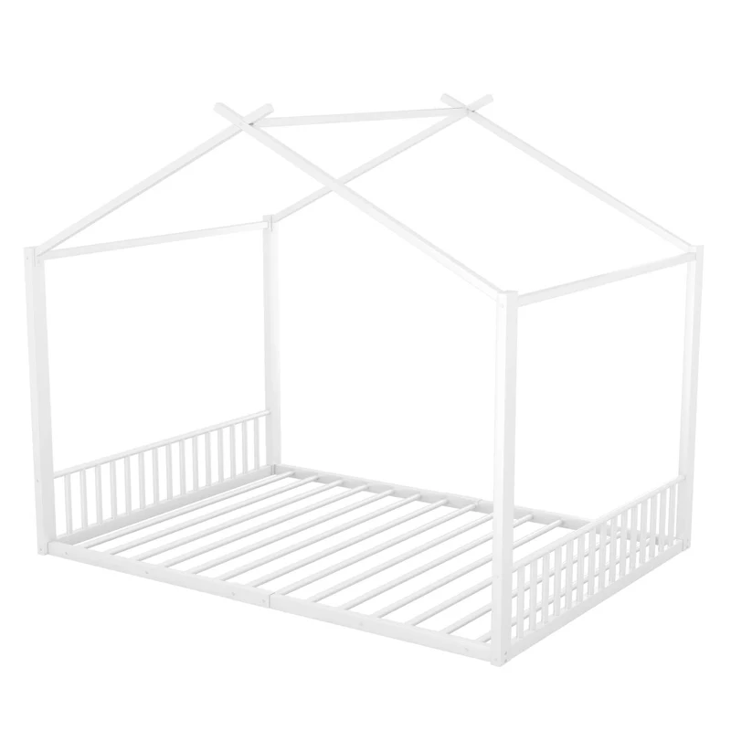 Letto per bambini 140x200 cm a forma di casetta in metallo bianco per cameretta