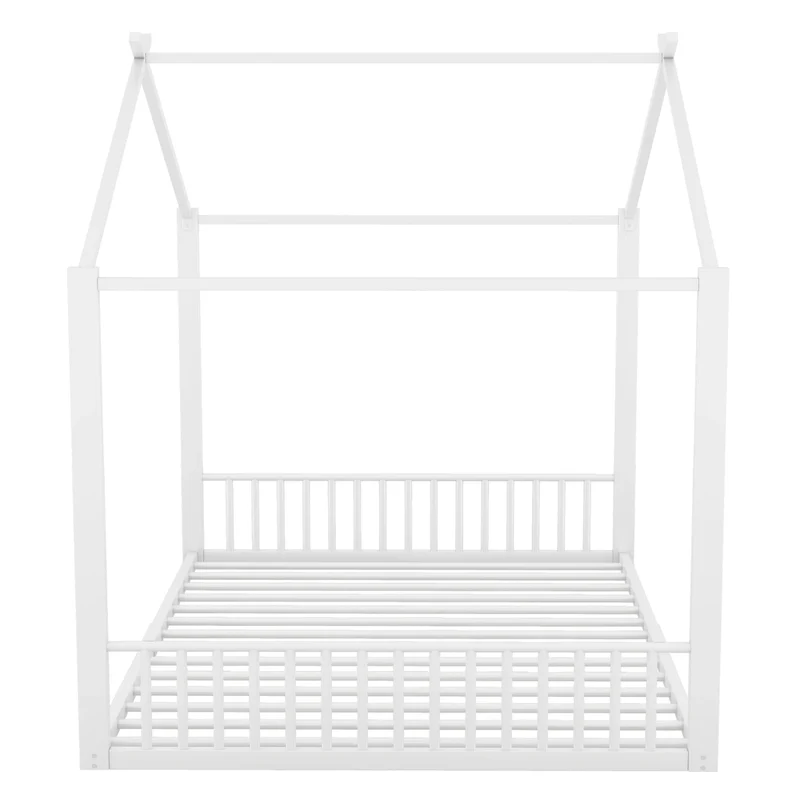Letto per bambini 140x200 cm a forma di casetta in metallo bianco per cameretta