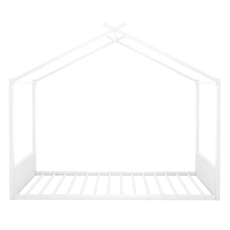 Letto per bambini 140x200 cm a forma di casetta in metallo bianco per cameretta