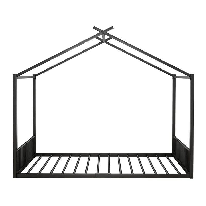 Letto per bambini 140x200 cm a forma di casetta; struttura in metallo nera