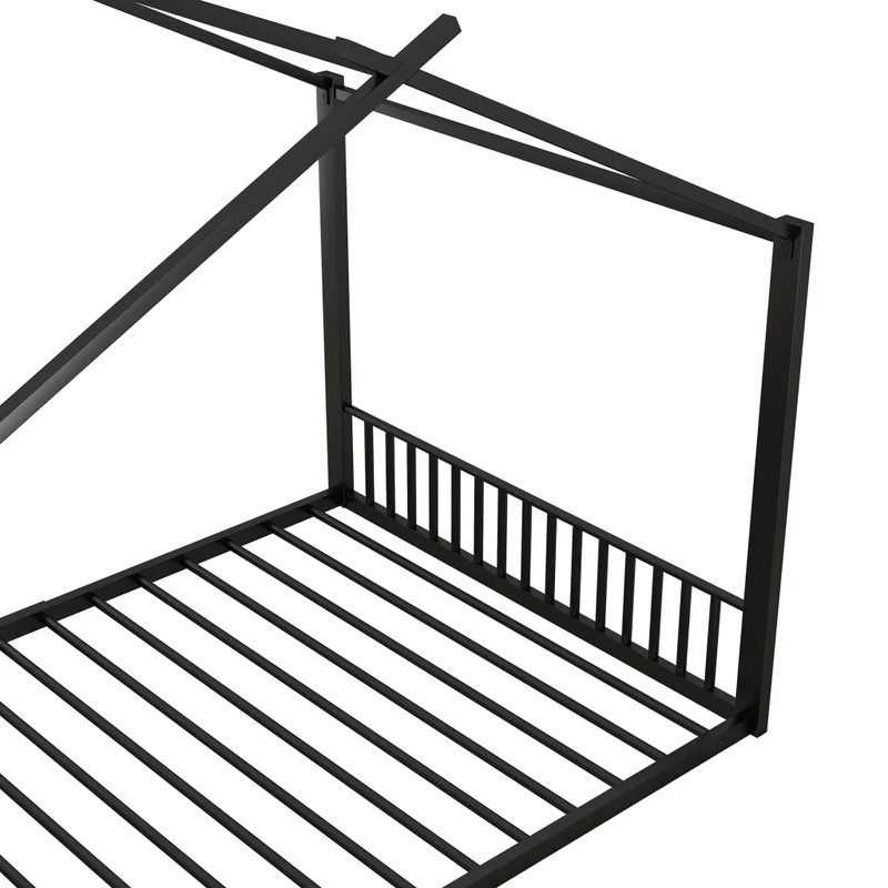 Letto per bambini 140x200 cm a forma di casetta; struttura in metallo nera