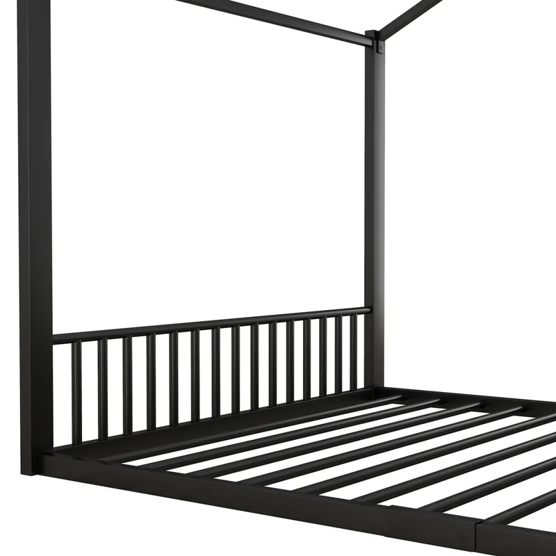 Letto per bambini 140x200 cm a forma di casetta; struttura in metallo nera