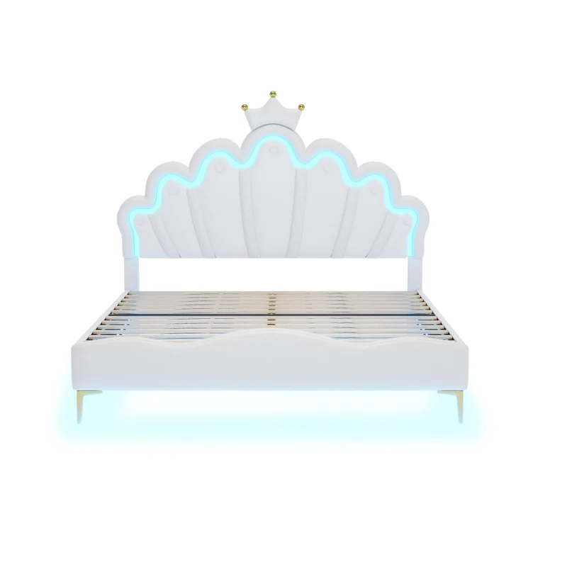 Letto matrimoniale 140x200 cm con testiera a nuvola; corona e luci LED; bianco