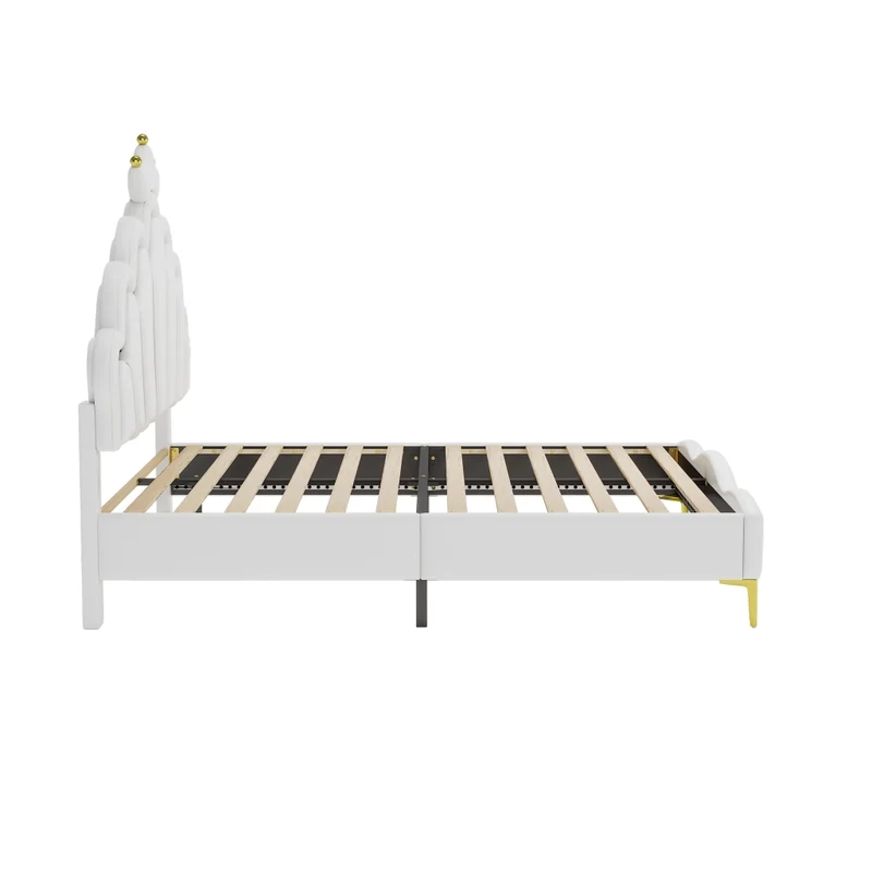 Letto matrimoniale 140x200 cm con testiera a nuvola; corona e luci LED; bianco