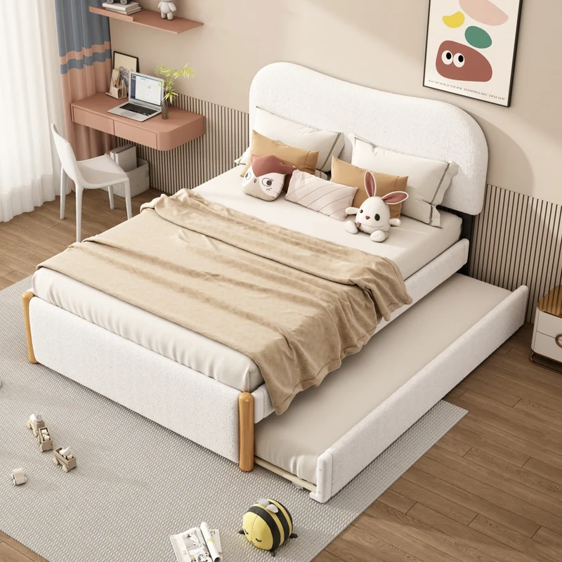 Letto imbottito bianco 140x200 cm con letto estraibile 91x191 cm