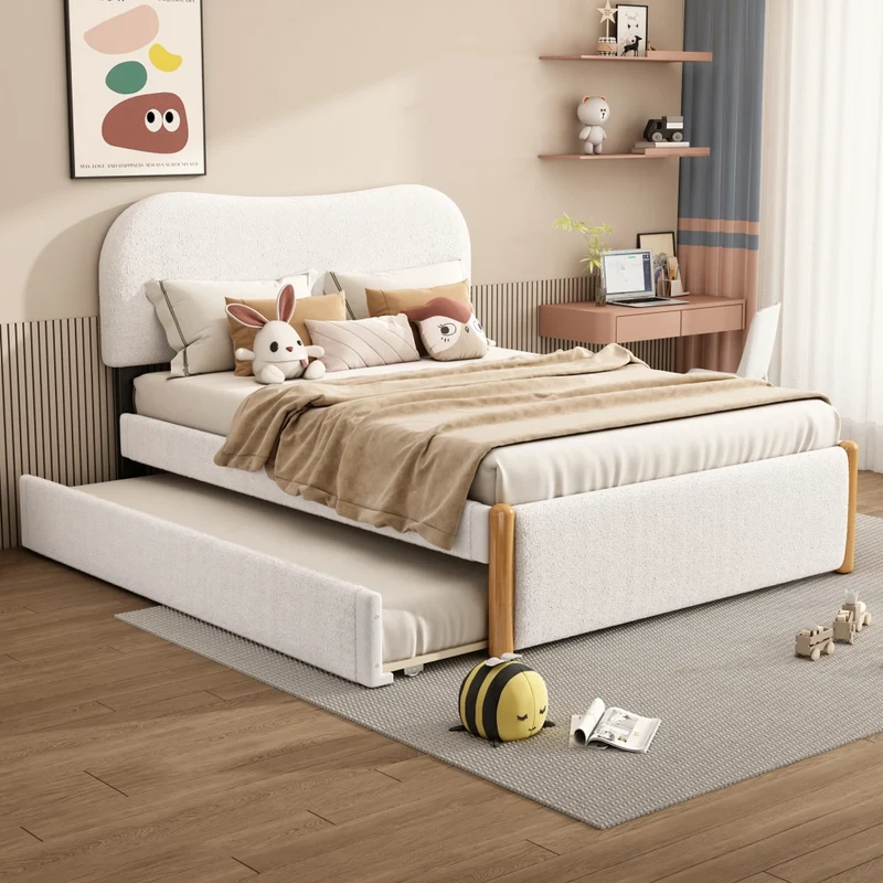 Letto imbottito bianco 140x200 cm con letto estraibile 91x191 cm