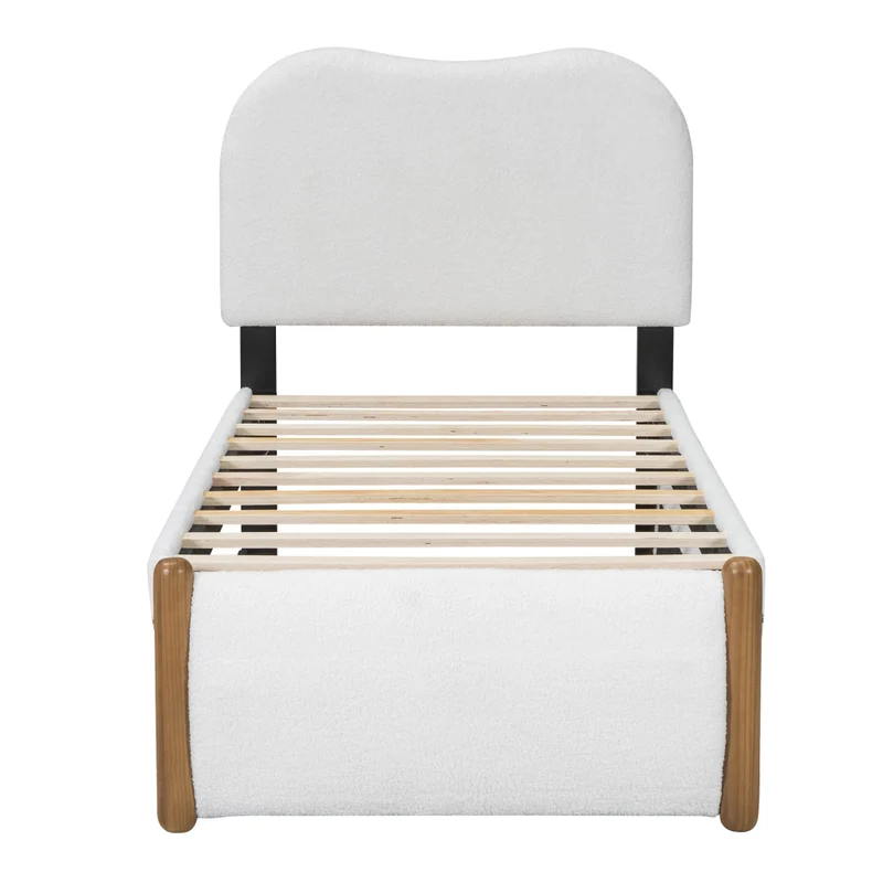 Letto singolo imbottito 90x200 cm con letto estraibile; struttura in MDF; bianco