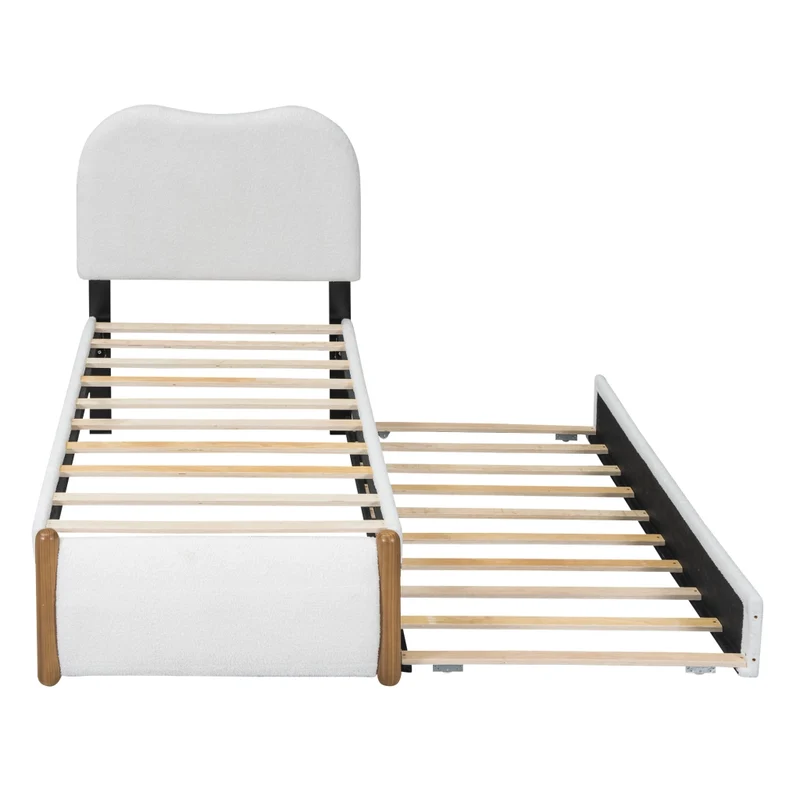 Letto singolo imbottito 90x200 cm con letto estraibile; struttura in MDF; bianco
