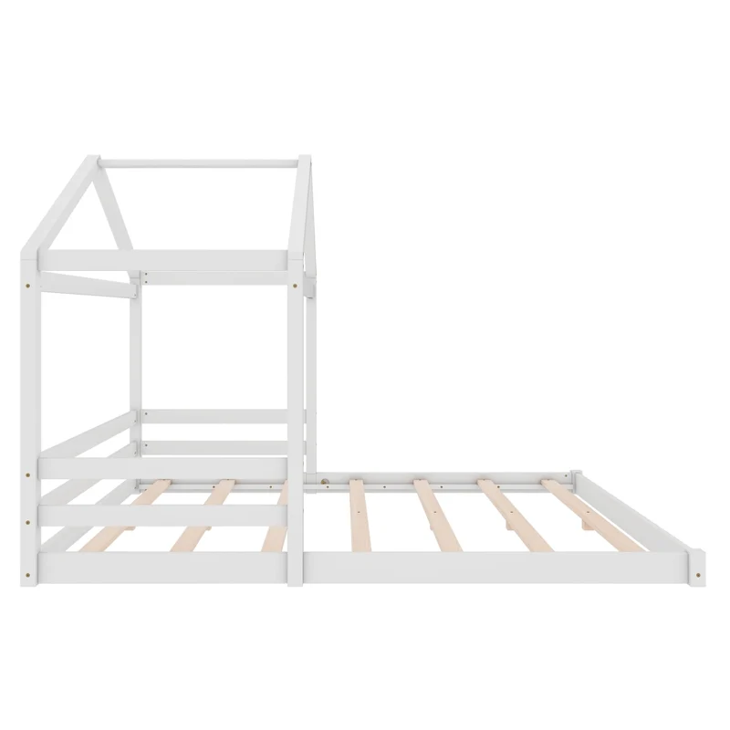 Letto casetta per bambini 140x200 cm in pino e MDF; bianco; con rete a doghe per cameretta