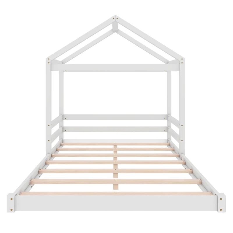 Letto casetta per bambini 140x200 cm in pino e MDF; bianco; con rete a doghe per cameretta