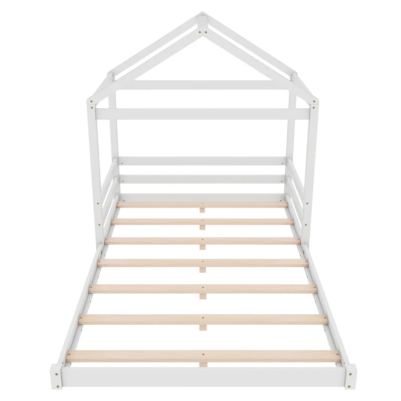 Letto casetta per bambini 140x200 cm in pino e MDF; bianco; con rete a doghe per cameretta