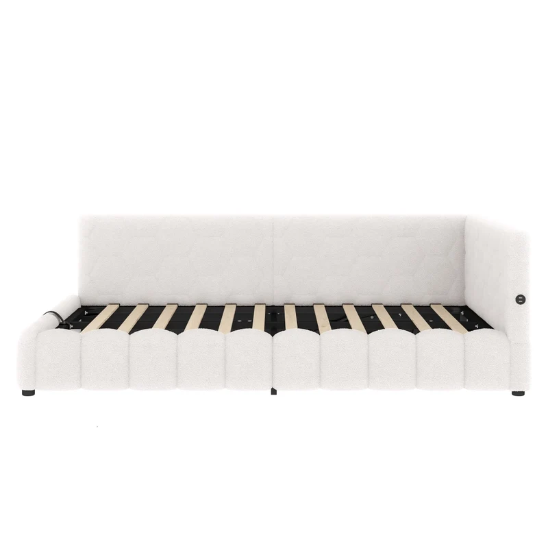 Letto imbottito 140x200 cm con contenitore idraulico e luce LED multicolore; bianco