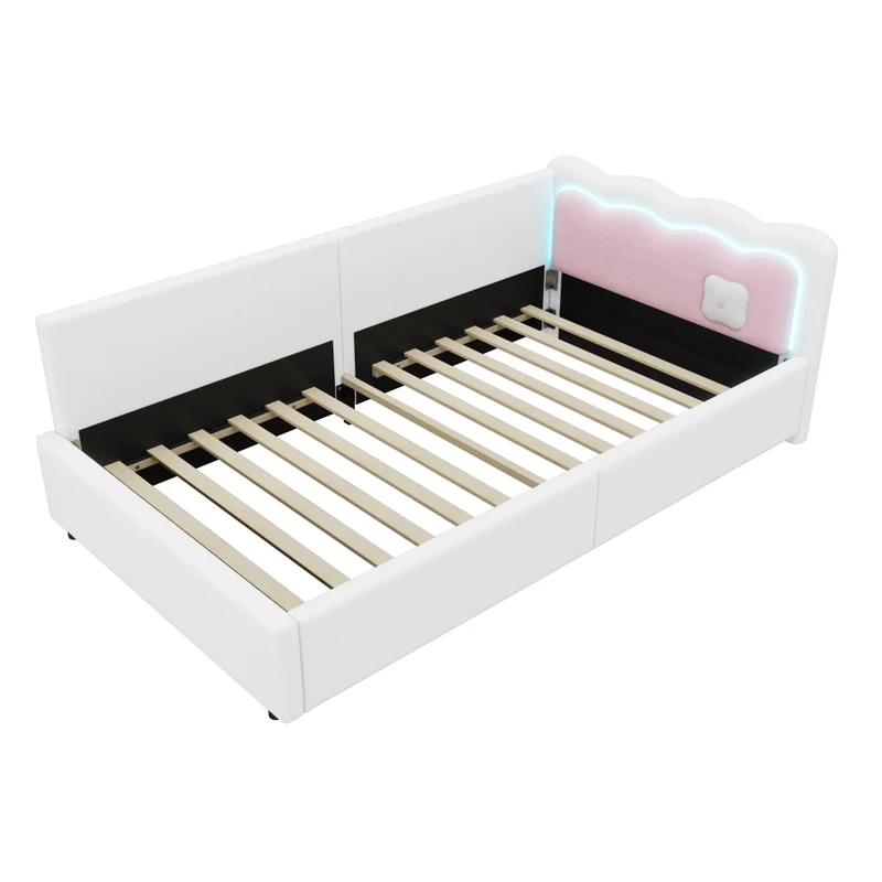 Divano letto 90x200 cm con illuminazione LED regolabile; rivestimento morbido bianco