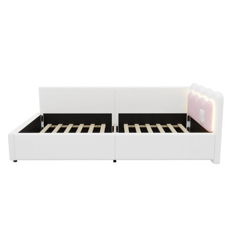 Divano letto 90x200 cm con illuminazione LED regolabile; rivestimento morbido bianco