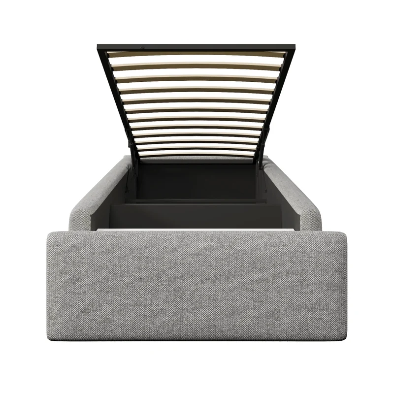 Letto imbottito 90x200 cm con contenitore idraulico e cassetto; grigio