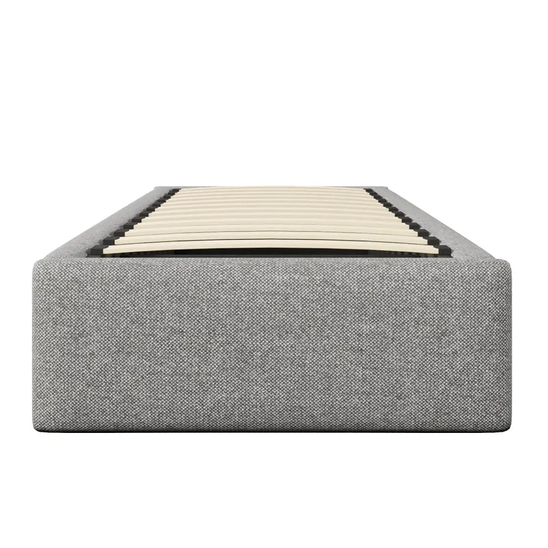 Letto imbottito 90x200 cm con contenitore idraulico e cassetto; grigio