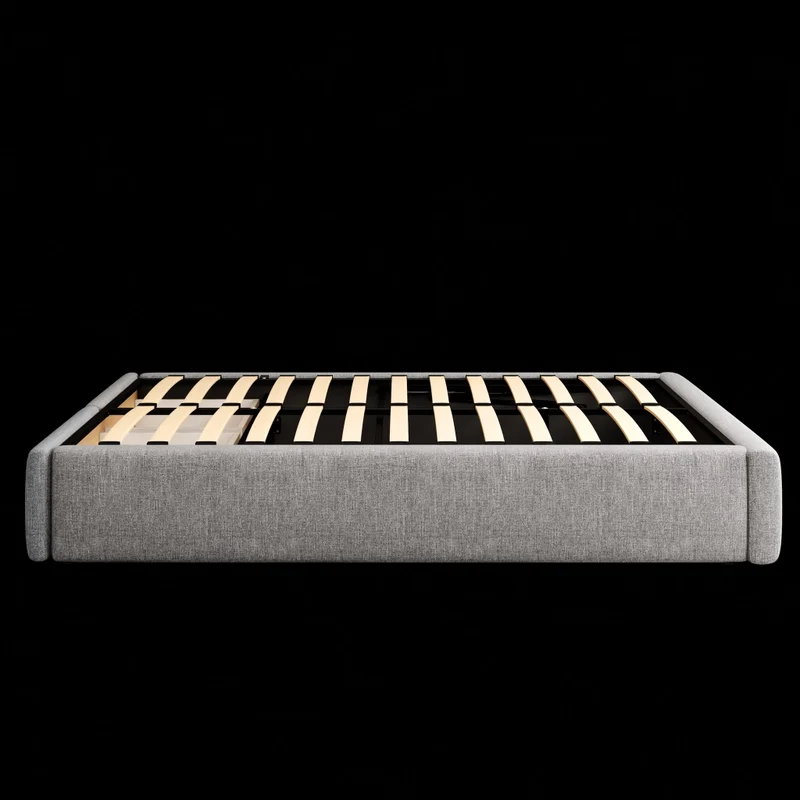 Letto imbottito grigio 140x200 cm con contenitore idraulico e due cassetti