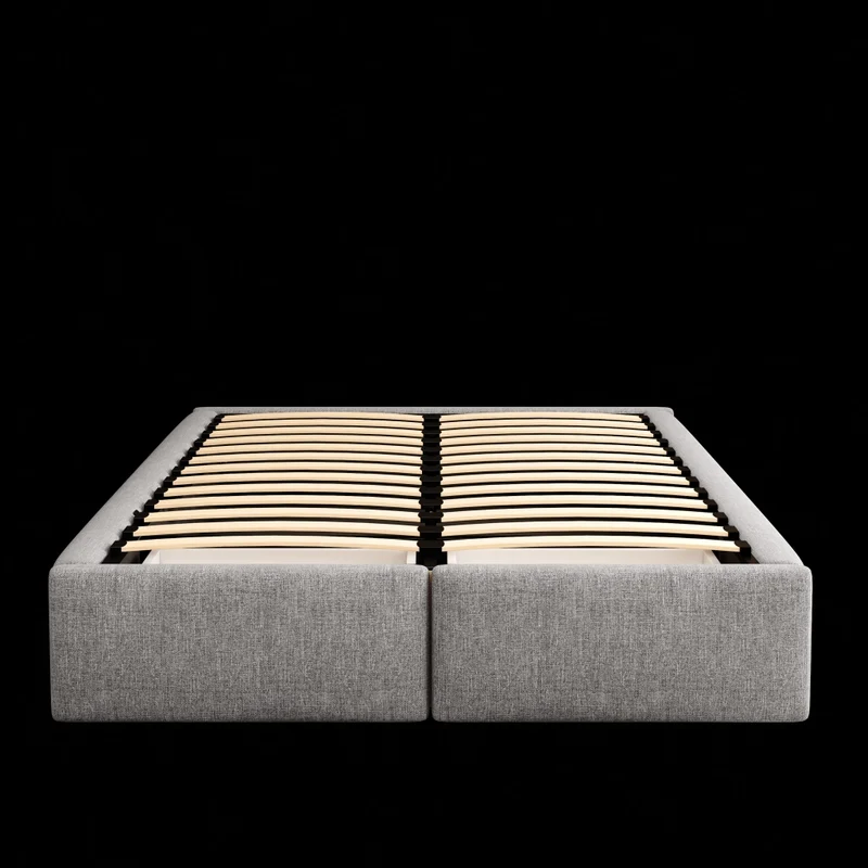 Letto imbottito grigio 140x200 cm con contenitore idraulico e due cassetti