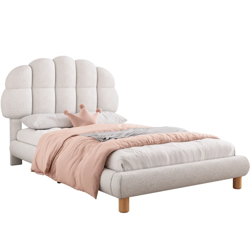 Letto singolo 90x200 cm imbottito bianco con testiera regolabile; rete a doghe in legno