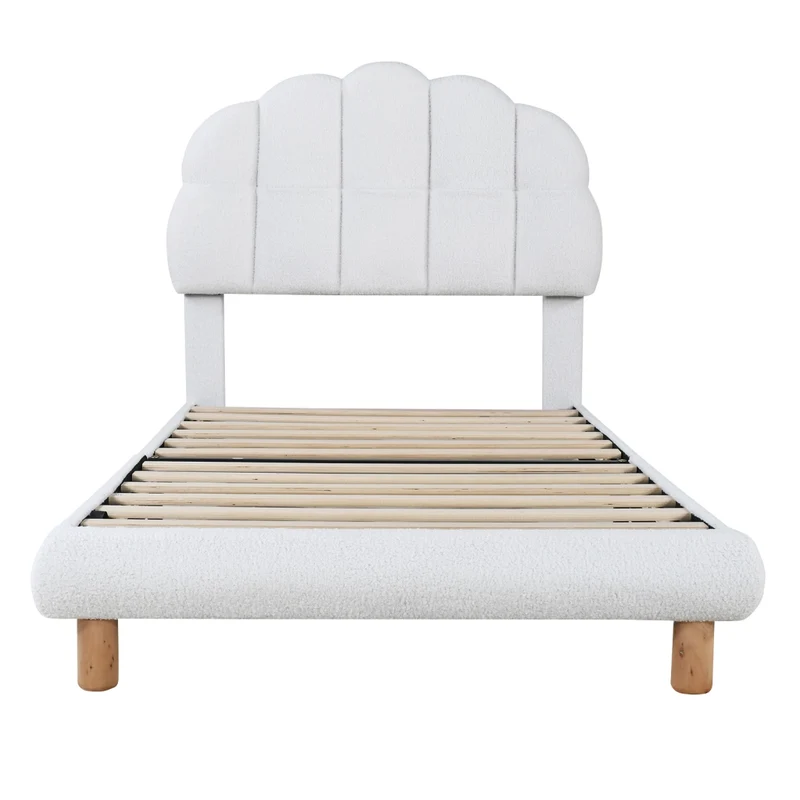 Letto singolo 90x200 cm imbottito bianco con testiera regolabile; rete a doghe in legno