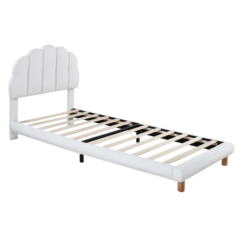 Letto singolo 90x200 cm imbottito bianco con testiera regolabile; rete a doghe in legno