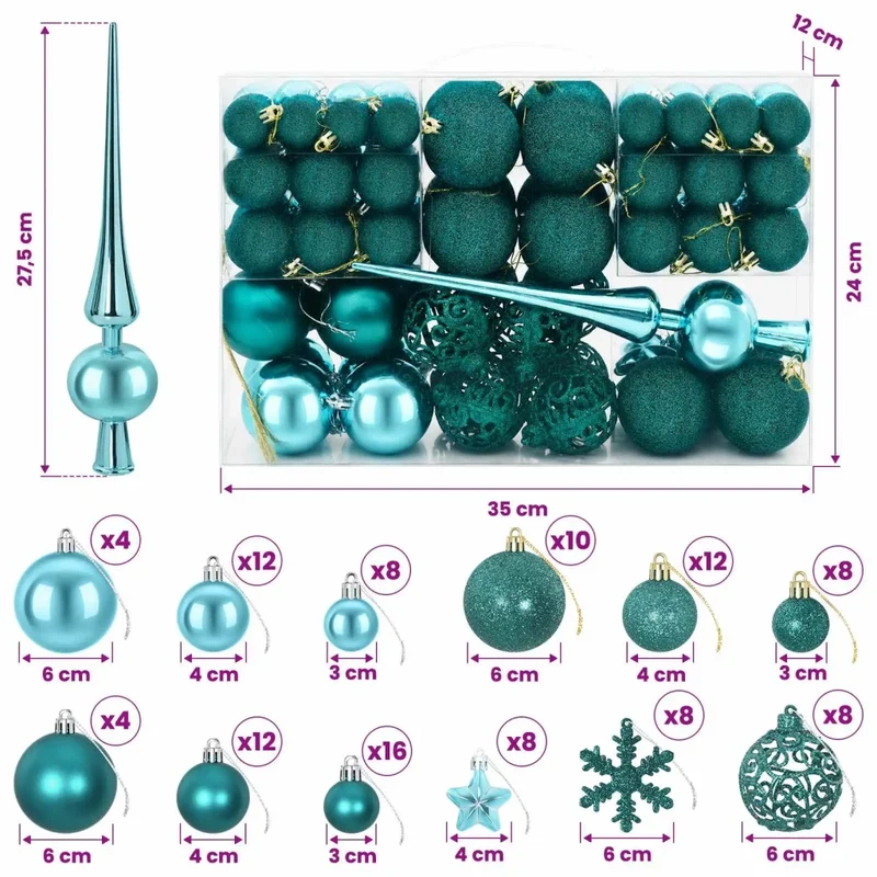 Set di Palline di Natale 111 pz Verde 6 cm Polistirolo 42050593