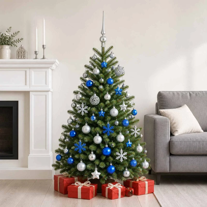 Set di Palline di Natale 111 pz Blu e argento 6 cm Polistirolo 42050597
