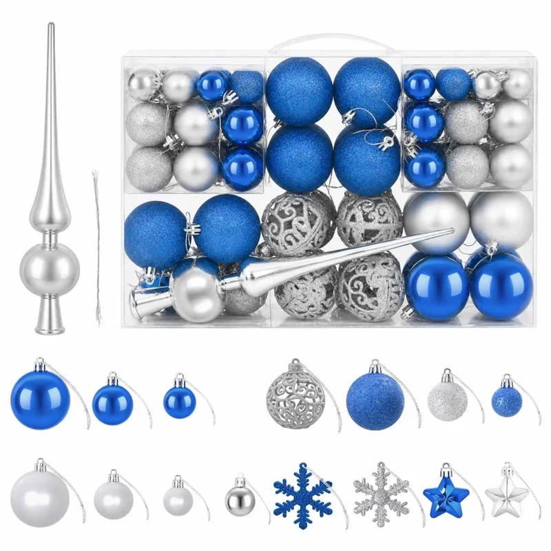 Set di Palline di Natale 111 pz Blu e argento 6 cm Polistirolo 42050597