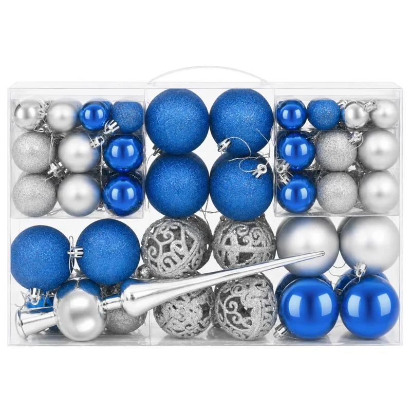 Set di Palline di Natale 111 pz Blu e argento 6 cm Polistirolo 42050597