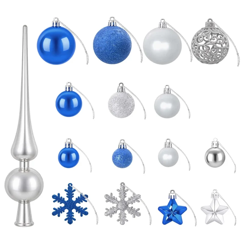 Set di Palline di Natale 111 pz Blu e argento 6 cm Polistirolo 42050597