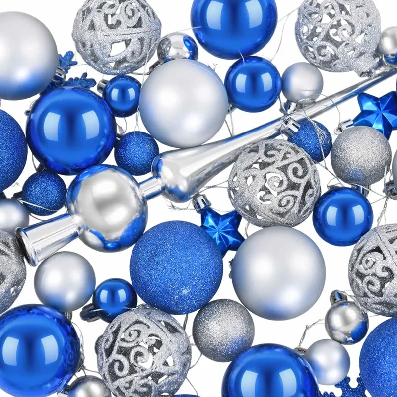 Set di Palline di Natale 111 pz Blu e argento 6 cm Polistirolo 42050597