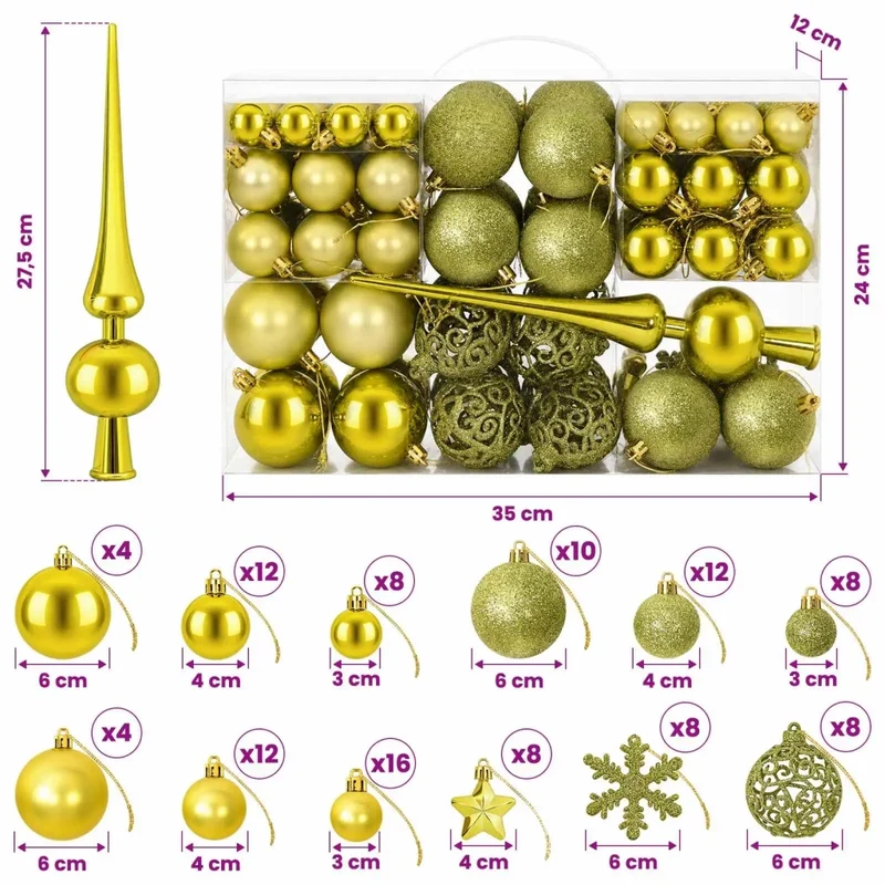 Set di Palline di Natale 111 pz Verde chiaro 6 cm Polistirolo 42050595