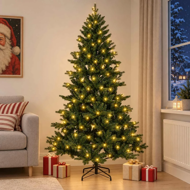 Albero di Natale Artificiale con Rami Pieghevoli 120 cm 150 LED 3465479