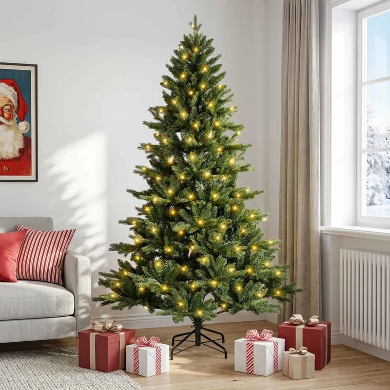 Albero di Natale Artificiale con Rami Pieghevoli 120 cm 150 LED 3465479