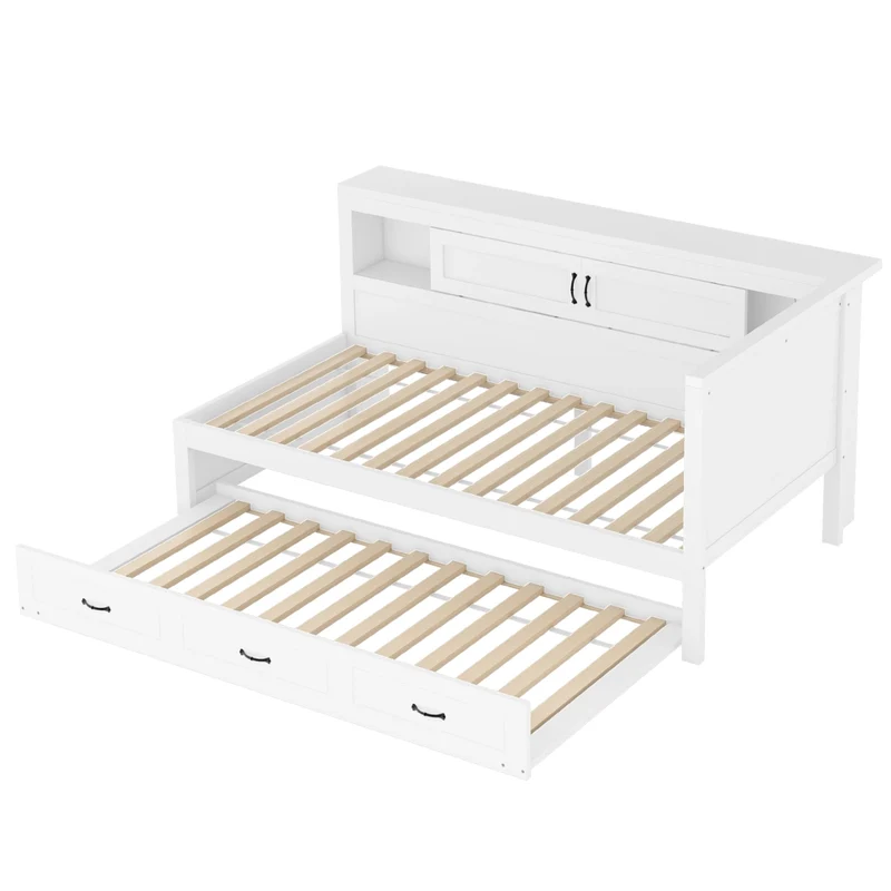 Letto singolo 90x200 cm con letto estraibile; luci LED e struttura bianca