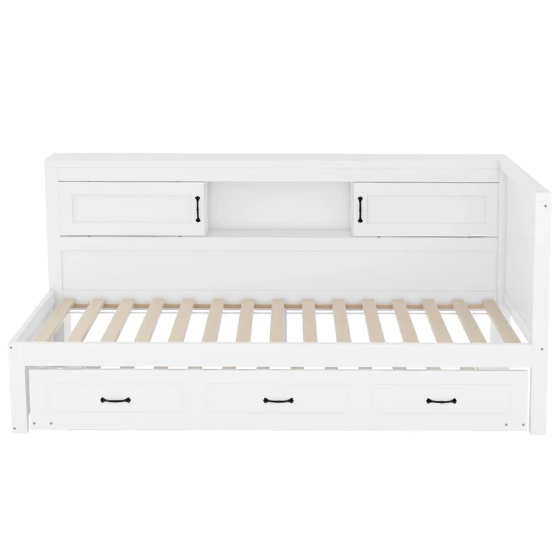 Letto singolo 90x200 cm con letto estraibile; luci LED e struttura bianca