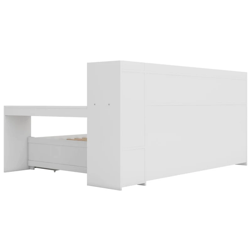 Letto multifunzionale 90x200 cm con scrivania e contenitori; truciolare e MDF; bianco