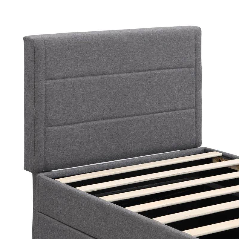 Letto imbottito singolo 90x200 con contenitore e rete a doghe; grigio