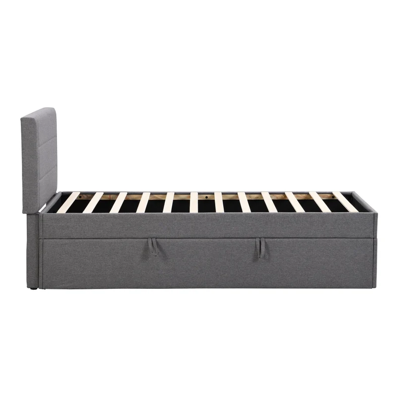 Letto imbottito singolo 90x200 con contenitore e rete a doghe; grigio