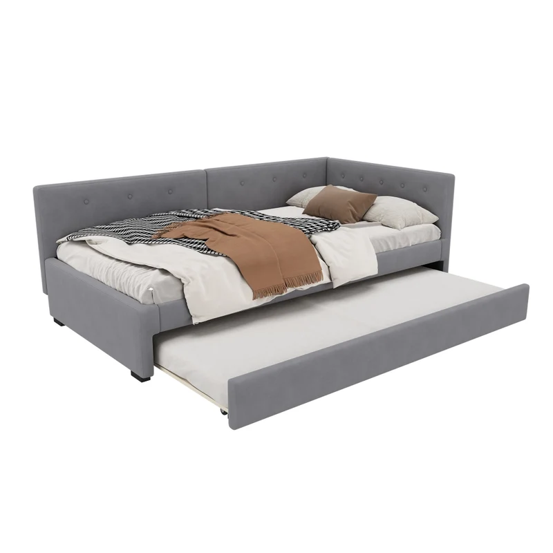 Letto singolo 90x200 cm con letto estraibile; struttura in velluto grigio