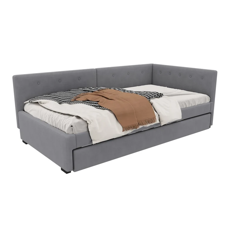 Letto singolo 90x200 cm con letto estraibile; struttura in velluto grigio